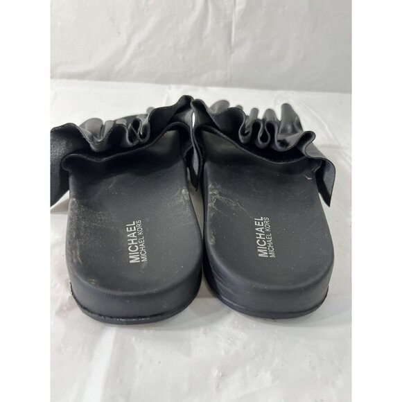 MIchael Kors Bella Leather Ruffle Slide Sandal Size 6 Black - Picture 4 of 12